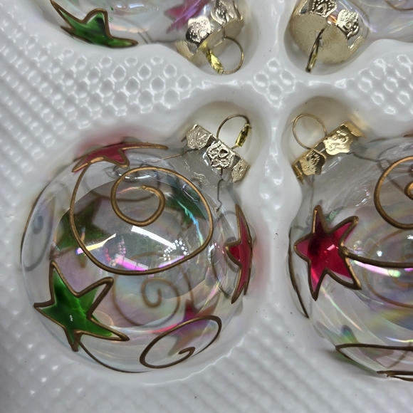 Vintage Set of 4 Glass Star Decorated Christmas Ornaments Swirls Hand Painted - Picture 8 of 13